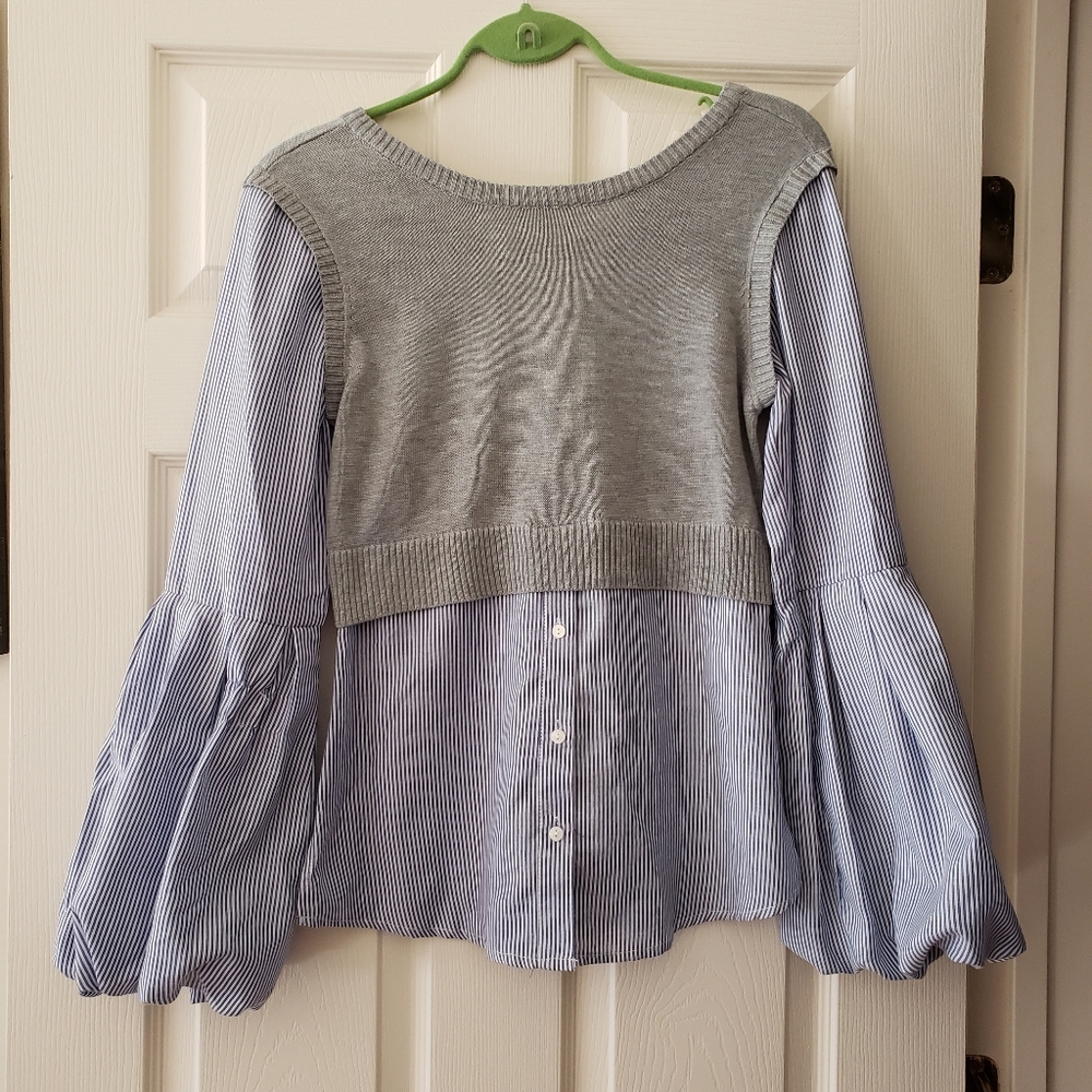 Anthropologie Moth poplin stripped shirt w/ vest